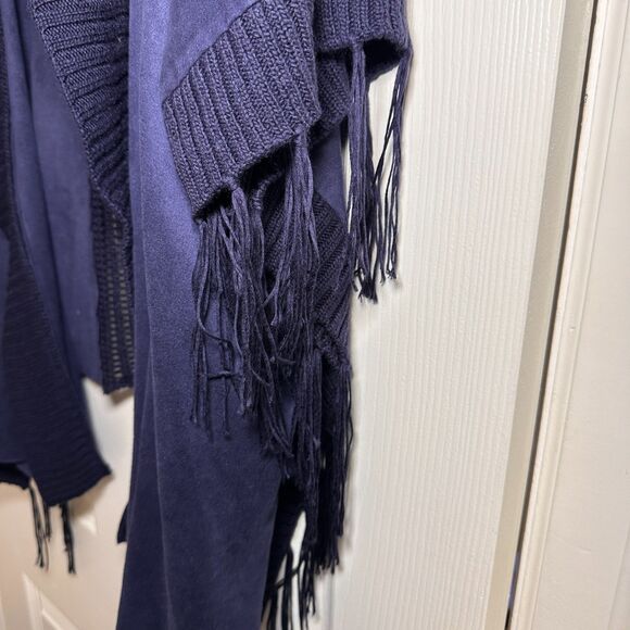 Chico's Cardigan Faux Suede Fringe Poncho Kimono Navy Blue One Size S M L XL XXL - Picture 3 of 5